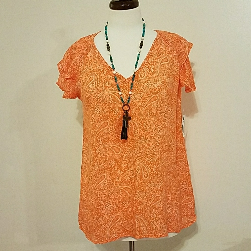NWT Orange & White Paisley Top